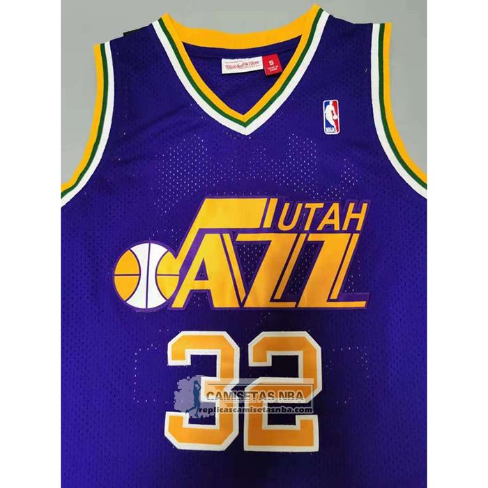 Camiseta Utah Jazz Karl Malone NO 32 Mitchell & Ness 1991-92  Violeta